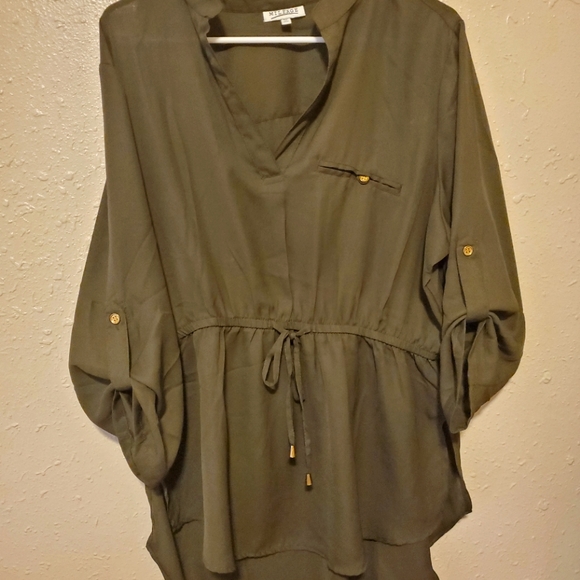 Olive Blouse Gold buttons 1X - Picture 1 of 3